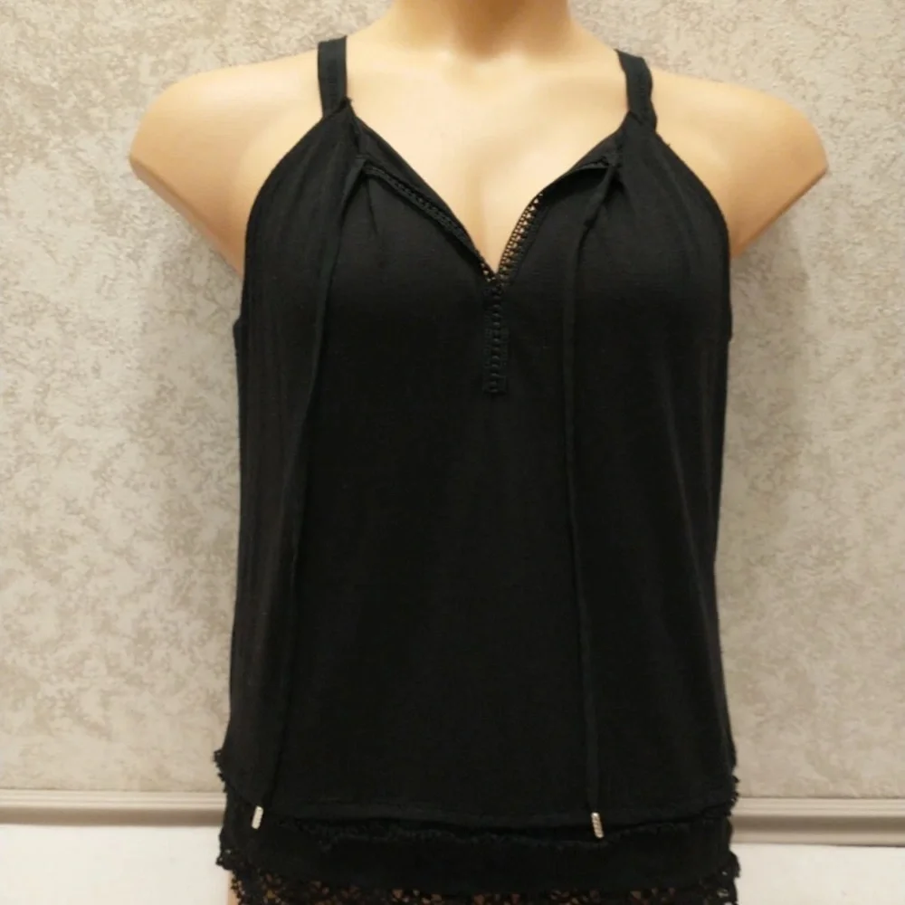 White House Black Market Black Crochet Trim Top